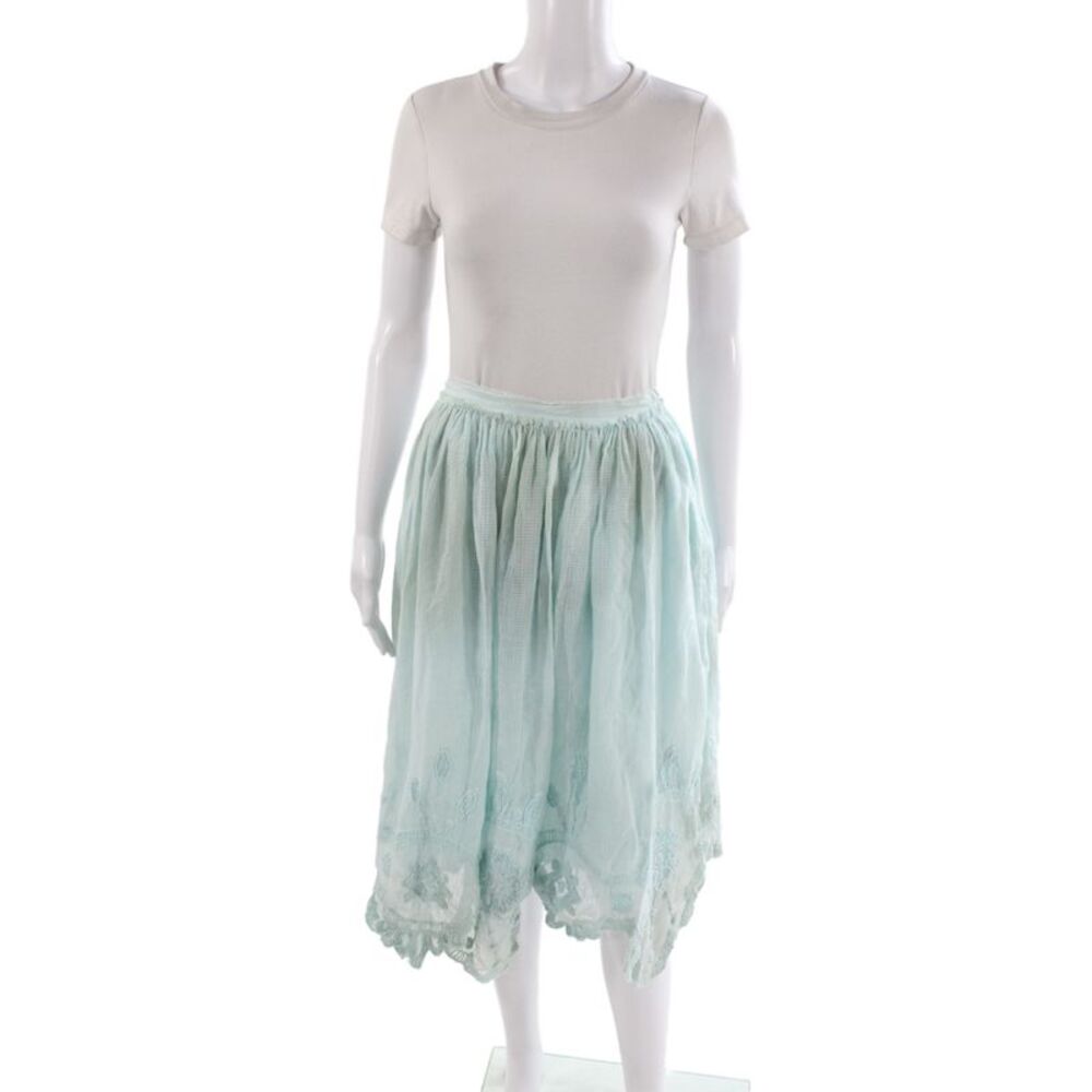 Love Shack Fancy Women Blue Peasant Midi Cotton Skirt Zip Size 0
